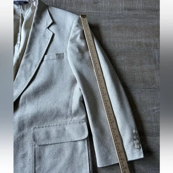 ▶️ Vintage Hopsack 100% Silk Sport Coat 43R Cream Textured Blazer Jacket USA 90s - Picture 13 of 15